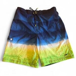 Speedo Men’s Swim Trunks Blue Green yellow Ombré Board Shorts Size L NWT